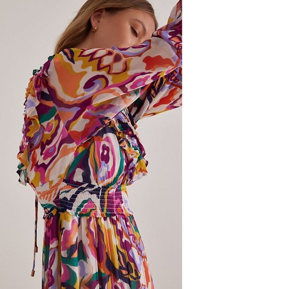 NEW Anthropologie The Odetta Ruffled V-Neck Dress - Picture 4 of 7